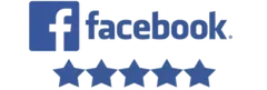 The Facebook logo next to the word “facebook” in blue lowercase letters, above a horizontal line and five blue stars, highlighting a top-rated synthetic turf or artificial grass installation service in Phoenix, Arizona.