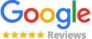 The image shows the Google logo above five yellow stars and the word “Reviews” in gray, highlighting top-rated artificial grass installation services in Phoenix, Arizona.