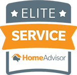 A badge with two stars and ELITE SERVICE in bold letters, with SERVICE on an orange banner. The HomeAdvisor logo appears at the bottom—ideal for top synthetic turf or artificial grass installation pros in Phoenix, Arizona.